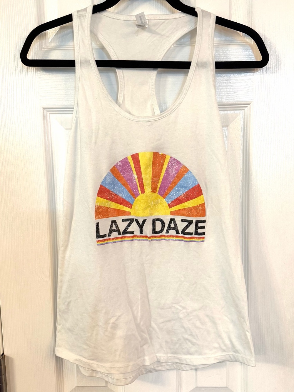 Lazy Daze Retro Sun Graphic Racerback Tank Top White Medium
